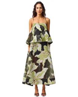 Elliatt Elysia Tiered Gown Black Green Floral Size XL for rent on The Volte - image 2