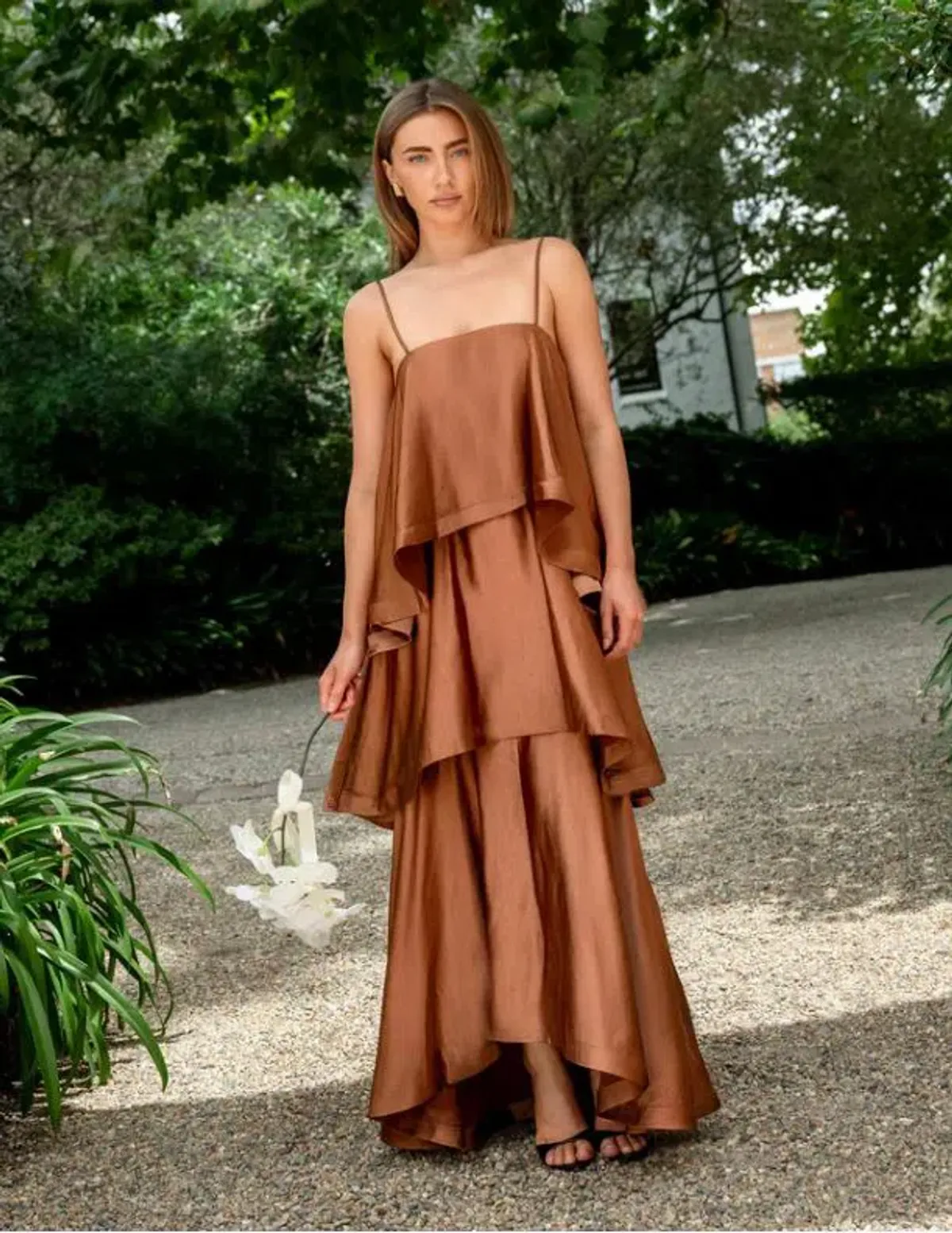 Elliatt Tilly Tiered Maxi Dress in Toffee Brown Size M/10 - Image 1