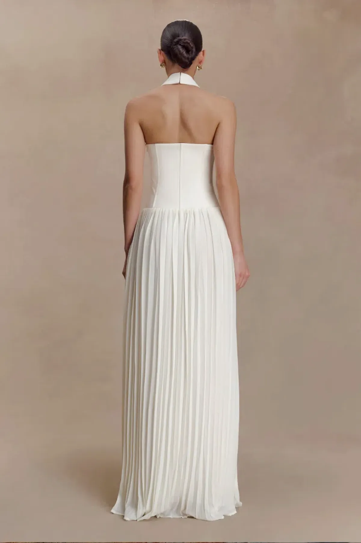 Stacie Pleated Halter Maxi Dress - Ivory - Image 2