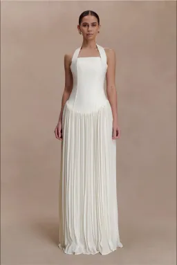 Stacie Pleated Halter Maxi Dress - Ivory for rent on The Volte - image 1