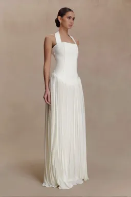 Stacie Pleated Halter Maxi Dress - Ivory for rent on The Volte - image 3
