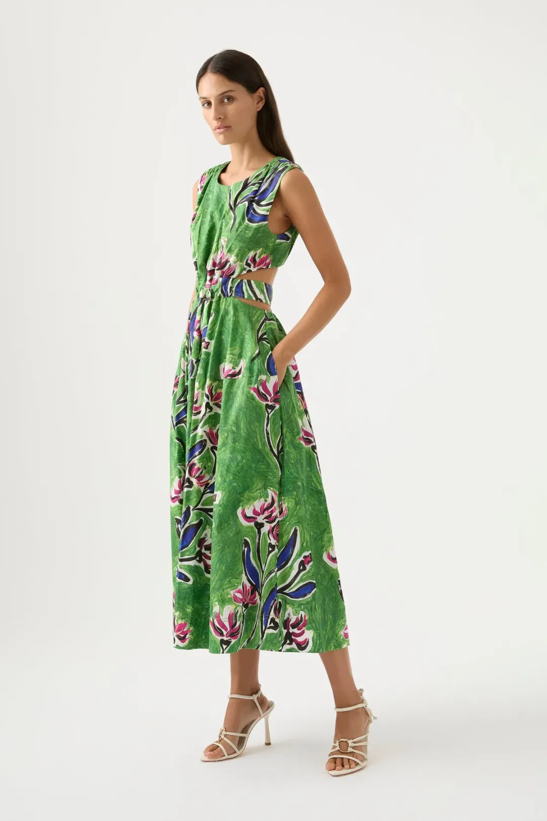 AJE ZORINA TIE MIDI DRESS size au16 RRP $500 in Native Gumnut floral for rent on The Volte - main image