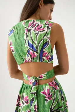 AJE ZORINA TIE MIDI DRESS size au16 RRP $500 in Native Gumnut floral for rent on The Volte - image 1