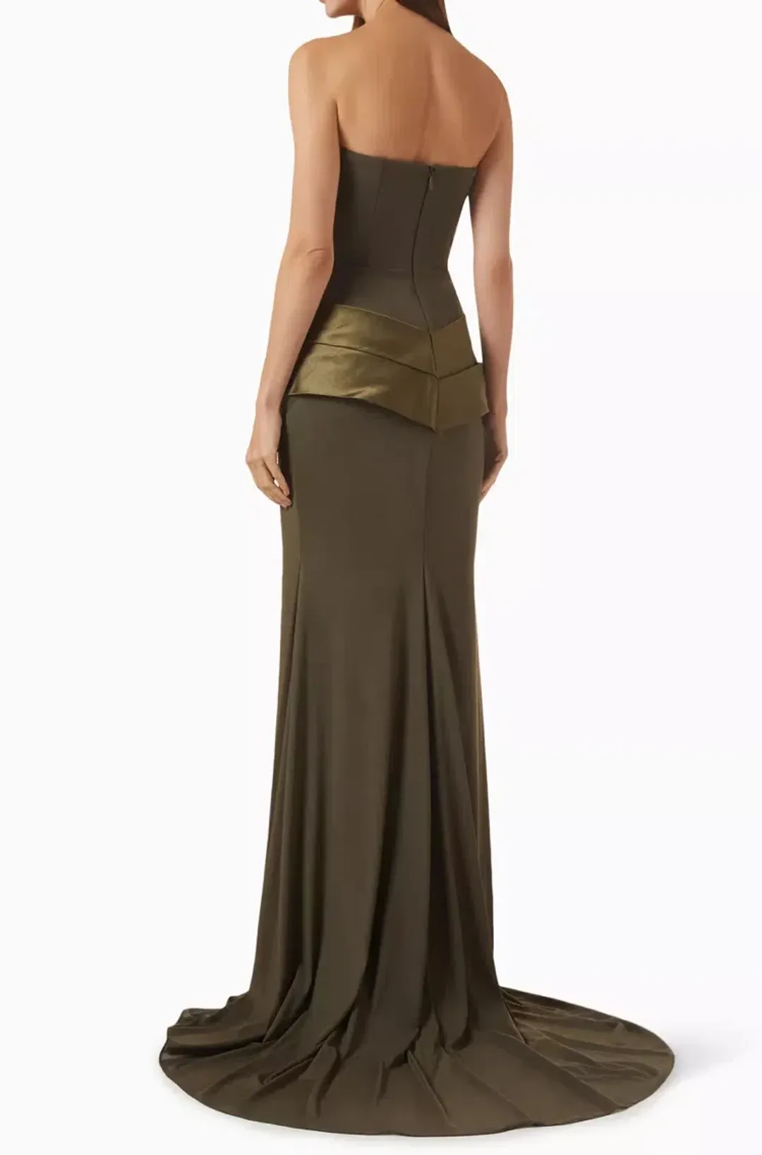 Alex Perry Draped Strapless Gown In Green Stretch Mesh In AU 6 for rent on The Volte - main image