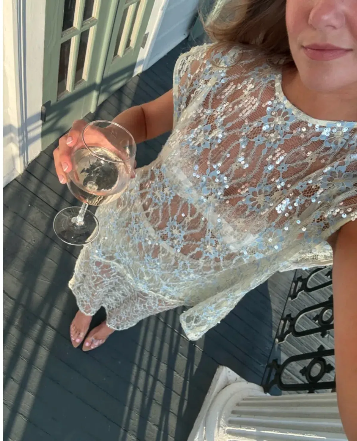VRG GRL DEVYN SEQUIN TOP/MIDI SKIRT WHITE for rent on The Volte - main image