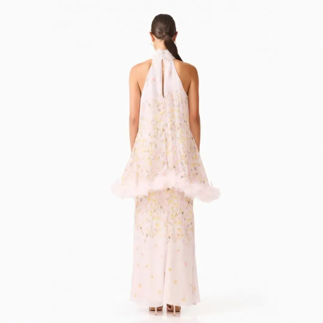 Elliatt Tulsia Floral Cape Maxi Dress in Pink Size Large for rent on The Volte - main image