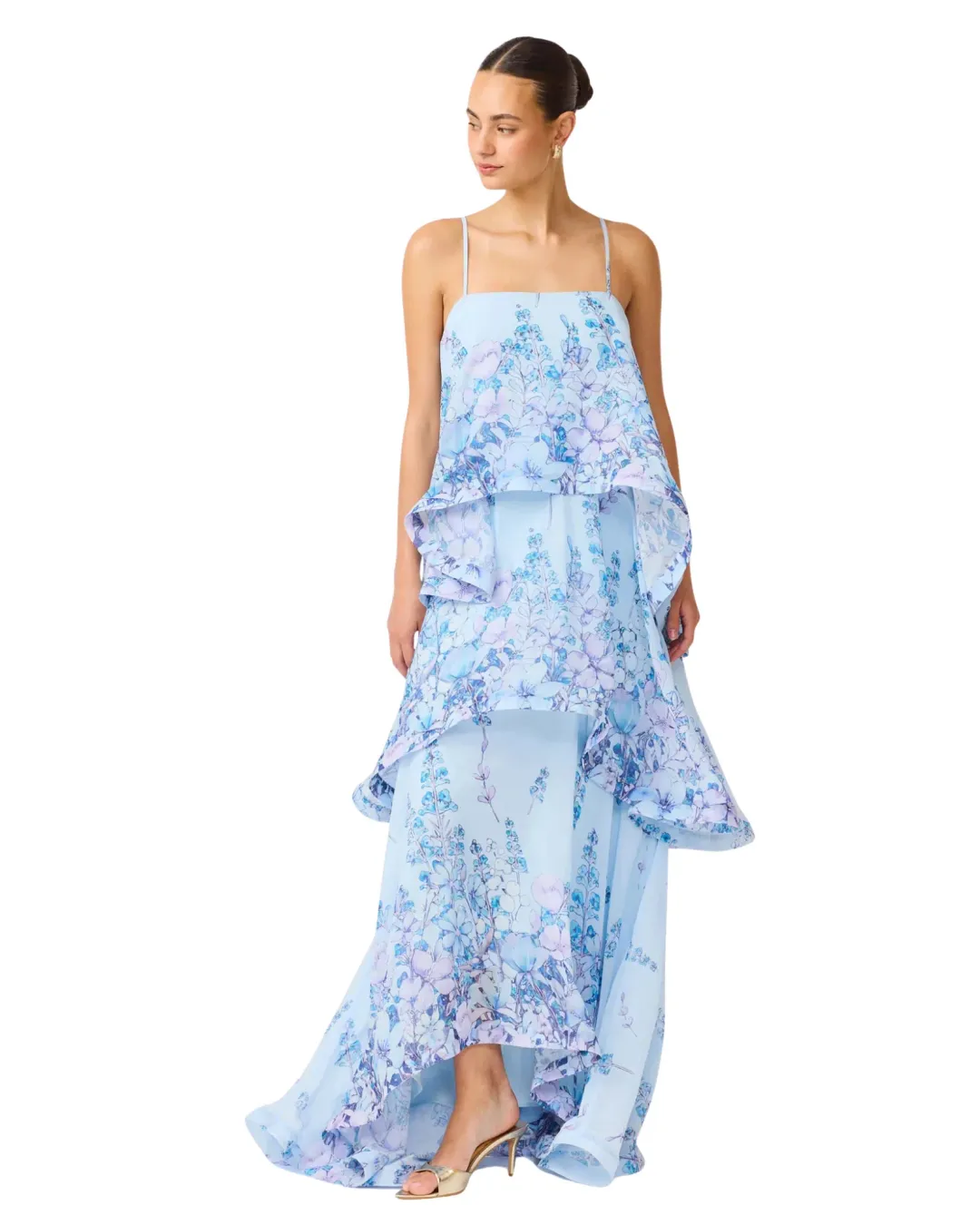 Elliatt Armani Tiered Maxi Dress Baby Blue Floral Size S for rent on The Volte - main image