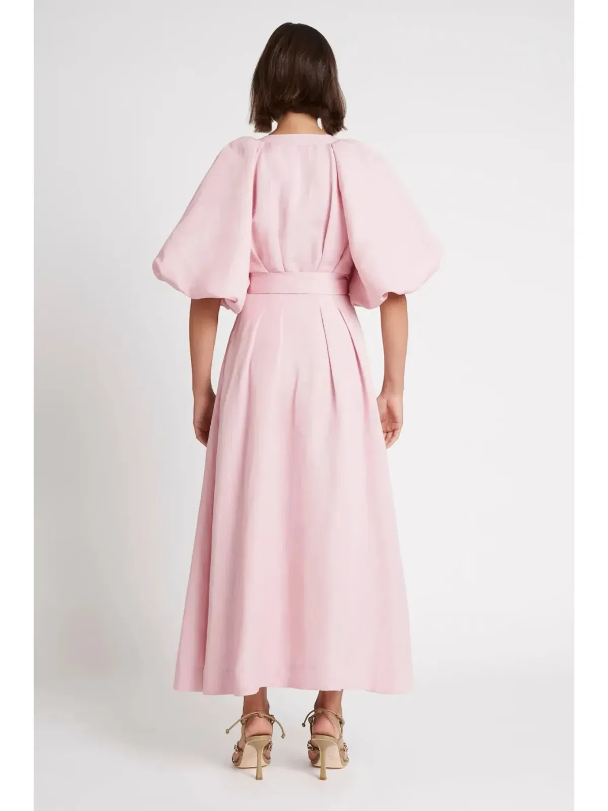 Aje Evermore Midi Dress Size AU 14 Rose Pink Puff Sleeve Gown - Image 6