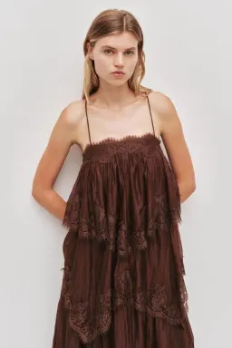 🤎 Aje Ophelia Lace Gown in Chocolate Brown - Size 8 AU - Tiered Layered Maxi Dress 🤎 for rent on The Volte - image 7