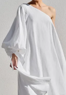 Isabella Longginou - White Balloon Sleeve Swing Dress - Size 14 / US 10 for rent on The Volte - image 3