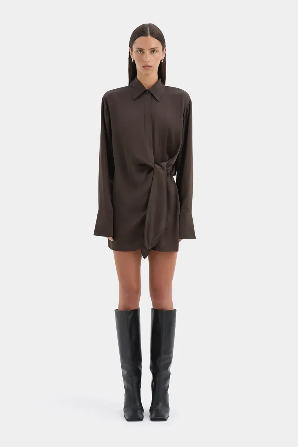 Sir the label Sorrento shirt dress bitter chocolate size 3 (au 12) for rent on The Volte - main image