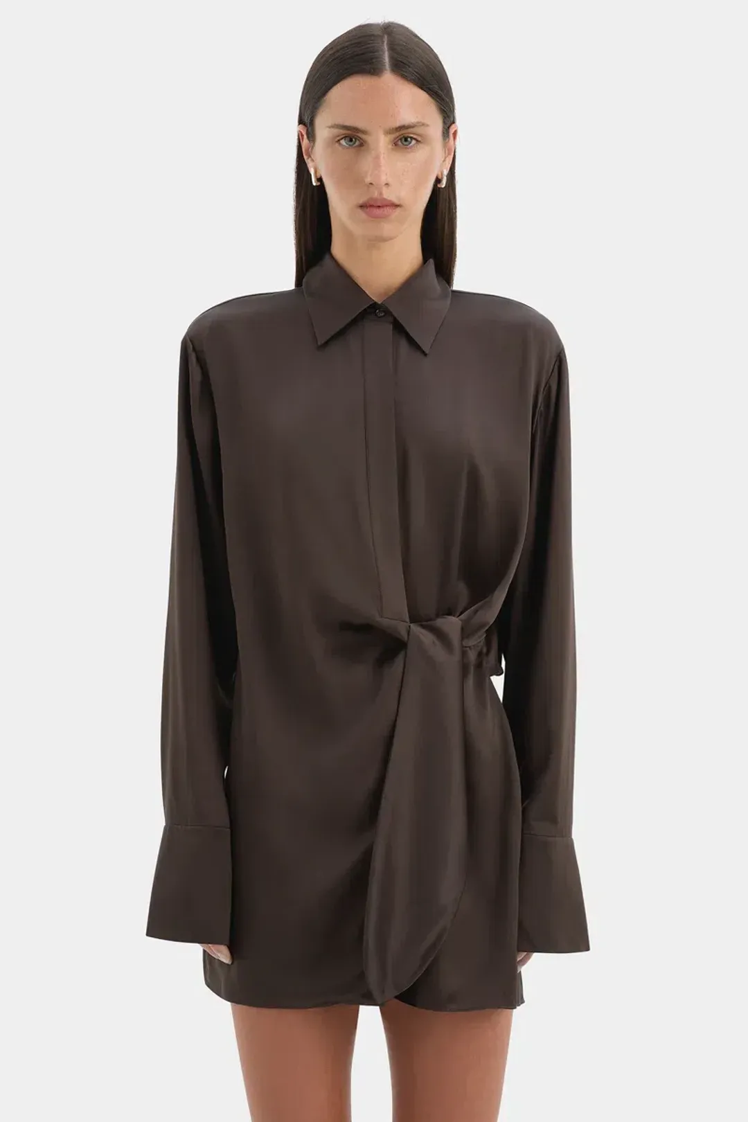 Sir the label Sorrento shirt dress bitter chocolate size 3 (au 12) for rent on The Volte - main image