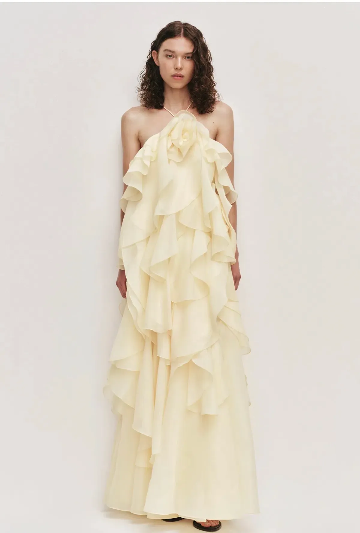 Aje Pandorea layered maxi dress butter yellow size 10 for rent on The Volte - main image