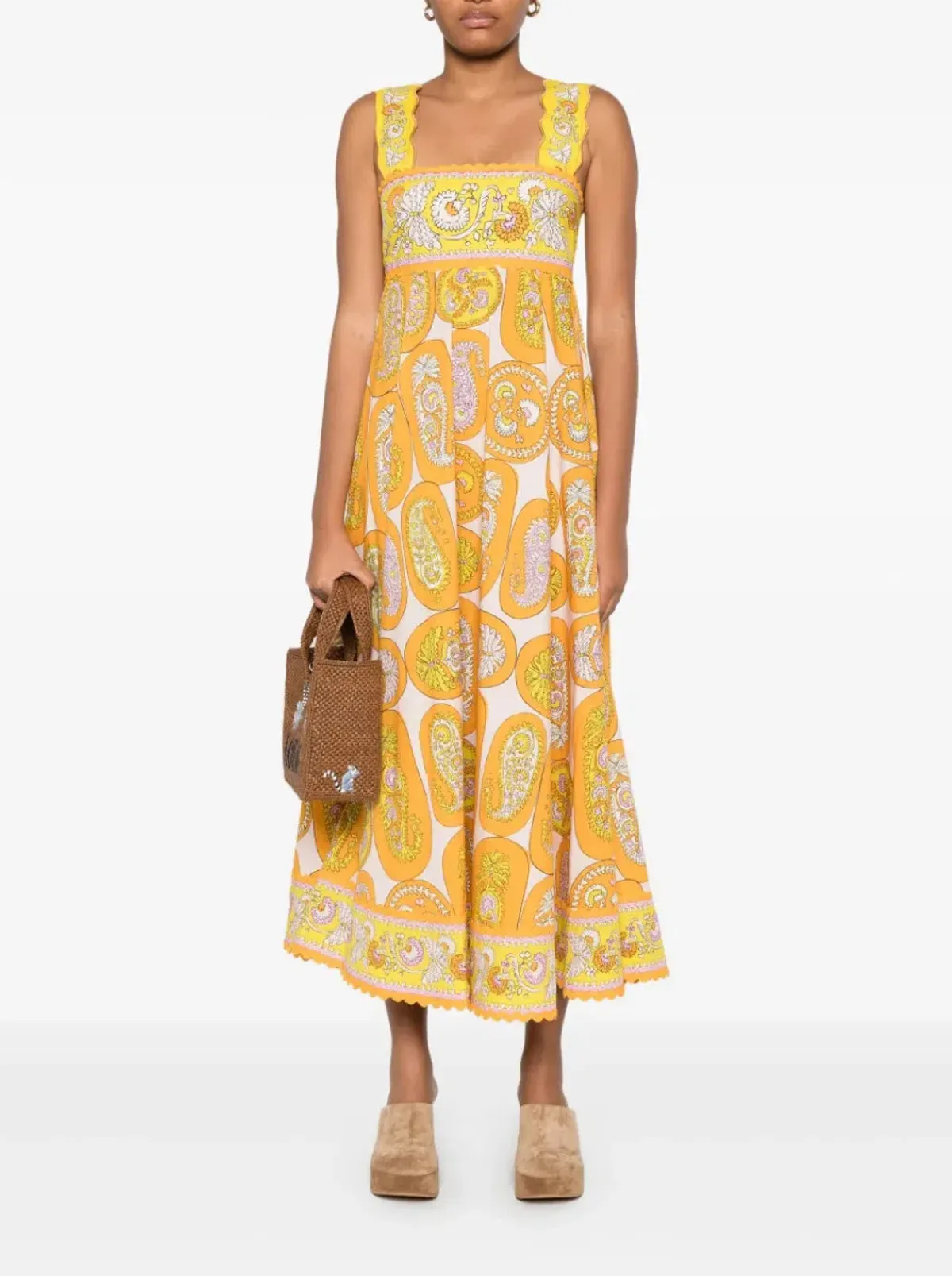 ALEMAIS- Diana Midi Dress-Yellow Multi- Size 14 - Image 3