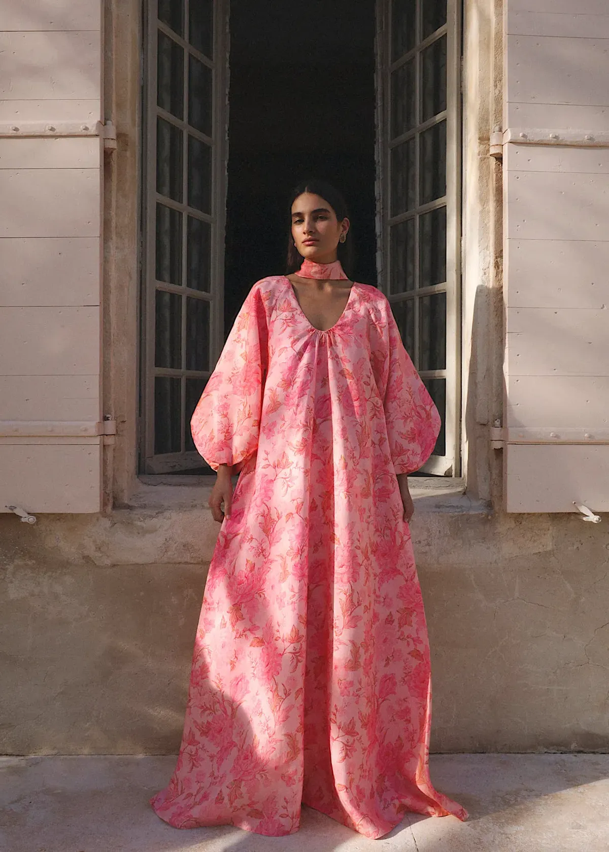 Morton Mac Delphina Maxi Dress & Neck Scarf in Blush Rose One Size - Image 1