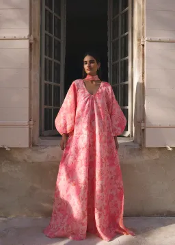 Morton Mac Delphina Maxi Dress & Neck Scarf in Blush Rose One Size for rent on The Volte - image 1