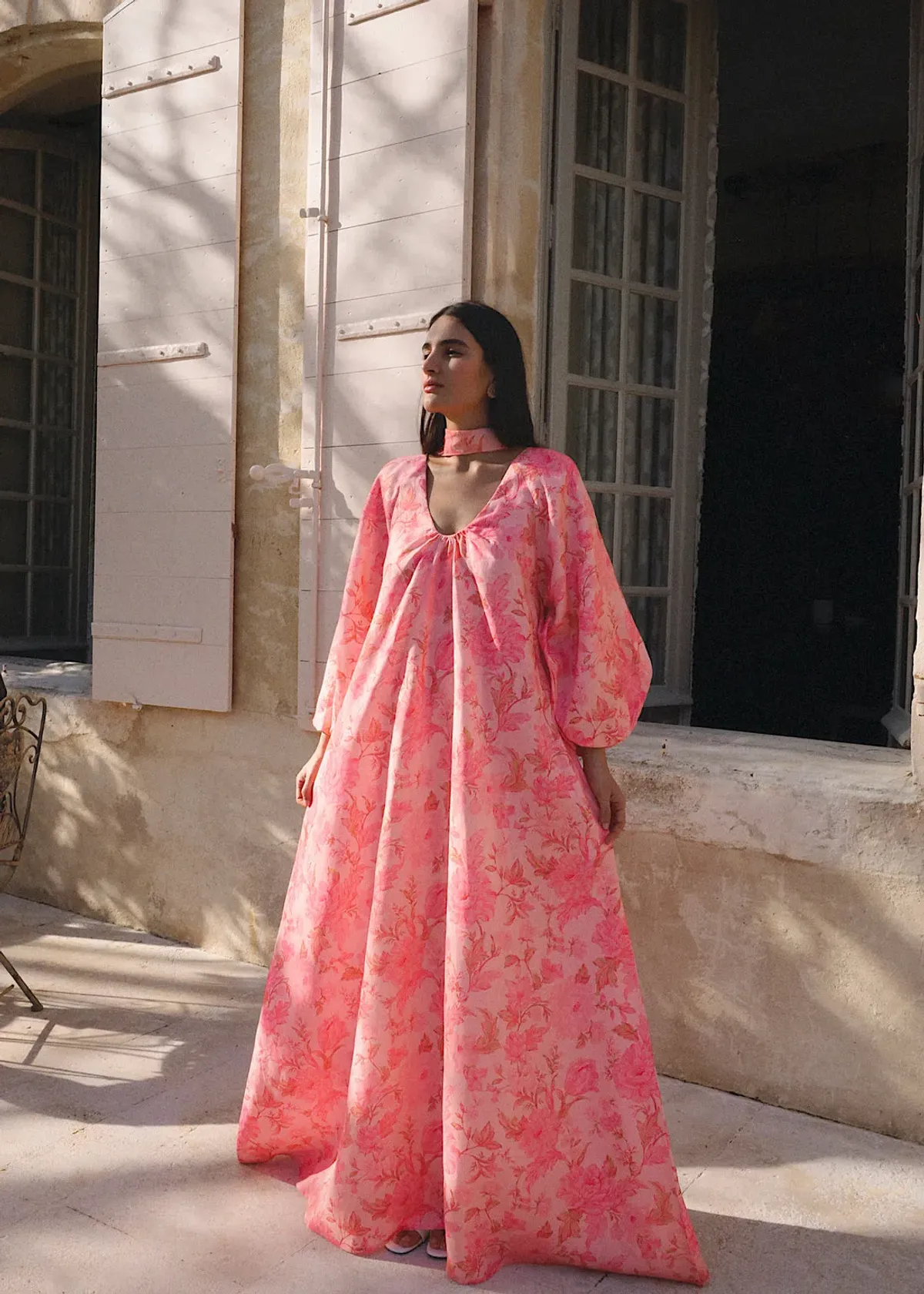 Morton Mac Delphina Maxi Dress & Neck Scarf in Blush Rose One Size - Image 3