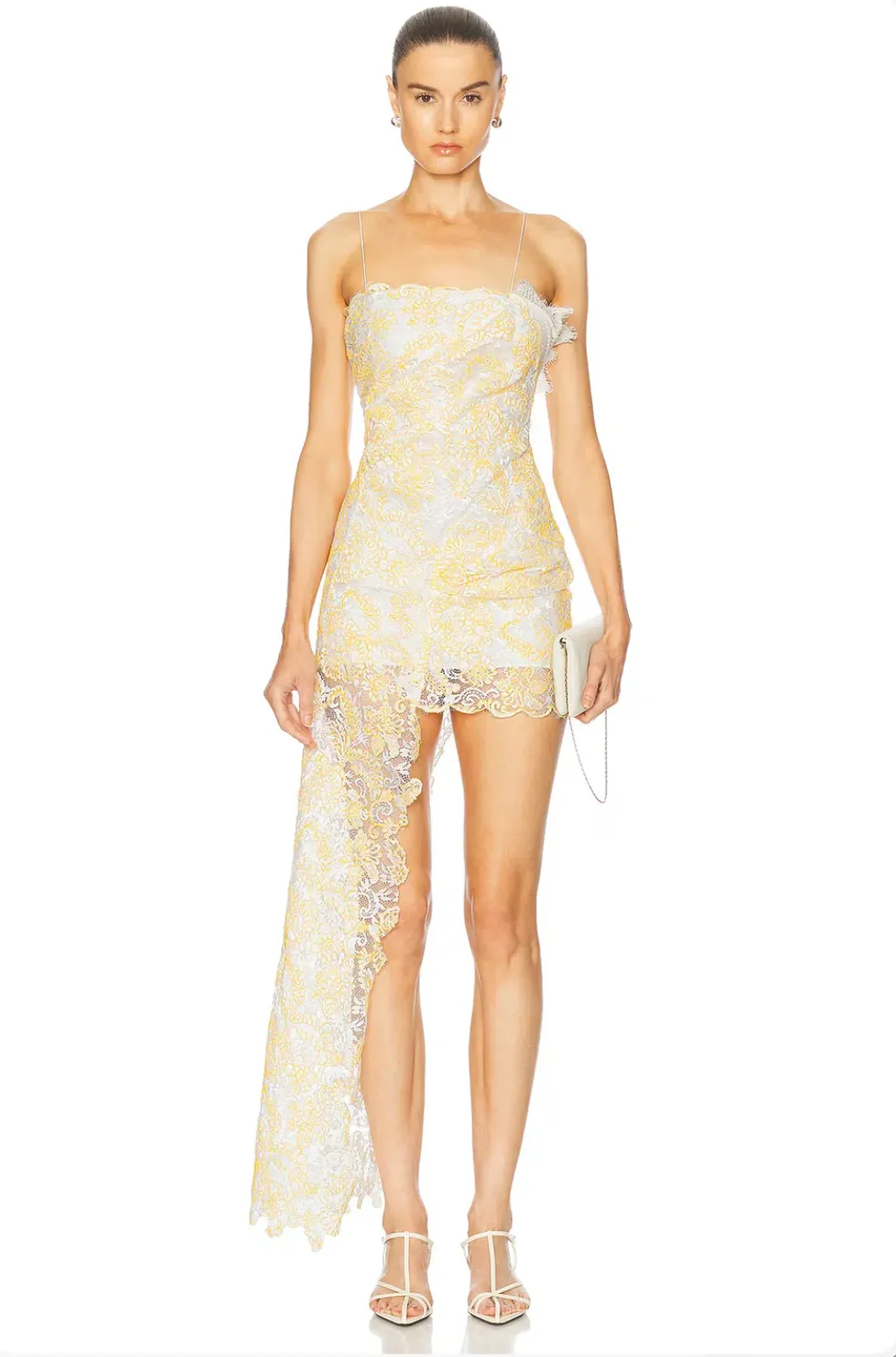 Christopher Esber Signal Yellow Floating Lace Cami Dress - Size 4 AU for rent on The Volte - main image