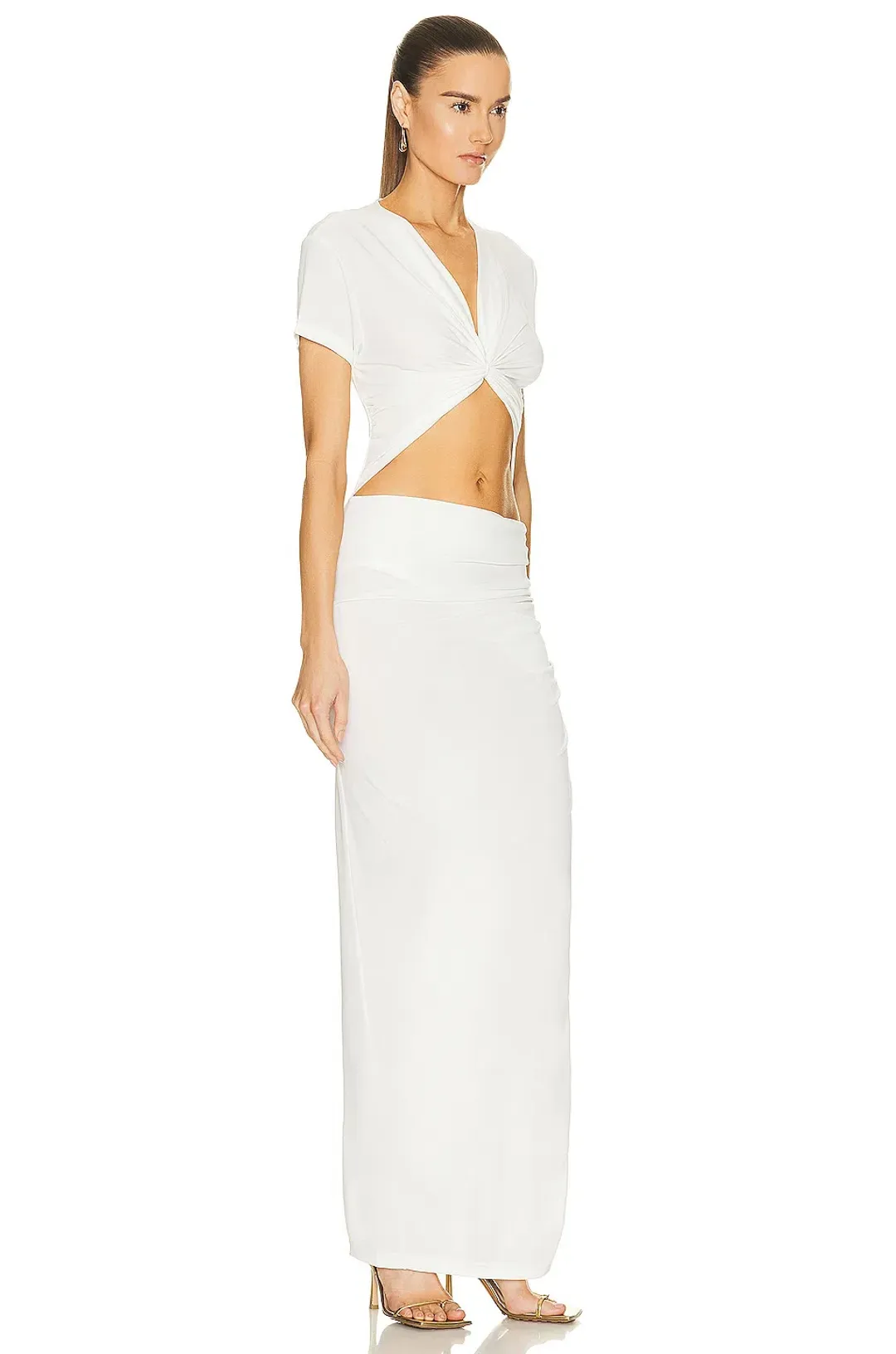 Christopher Esber White Ribbed Twist Tank Drape Dress - Size 12 AU for rent on The Volte - main image