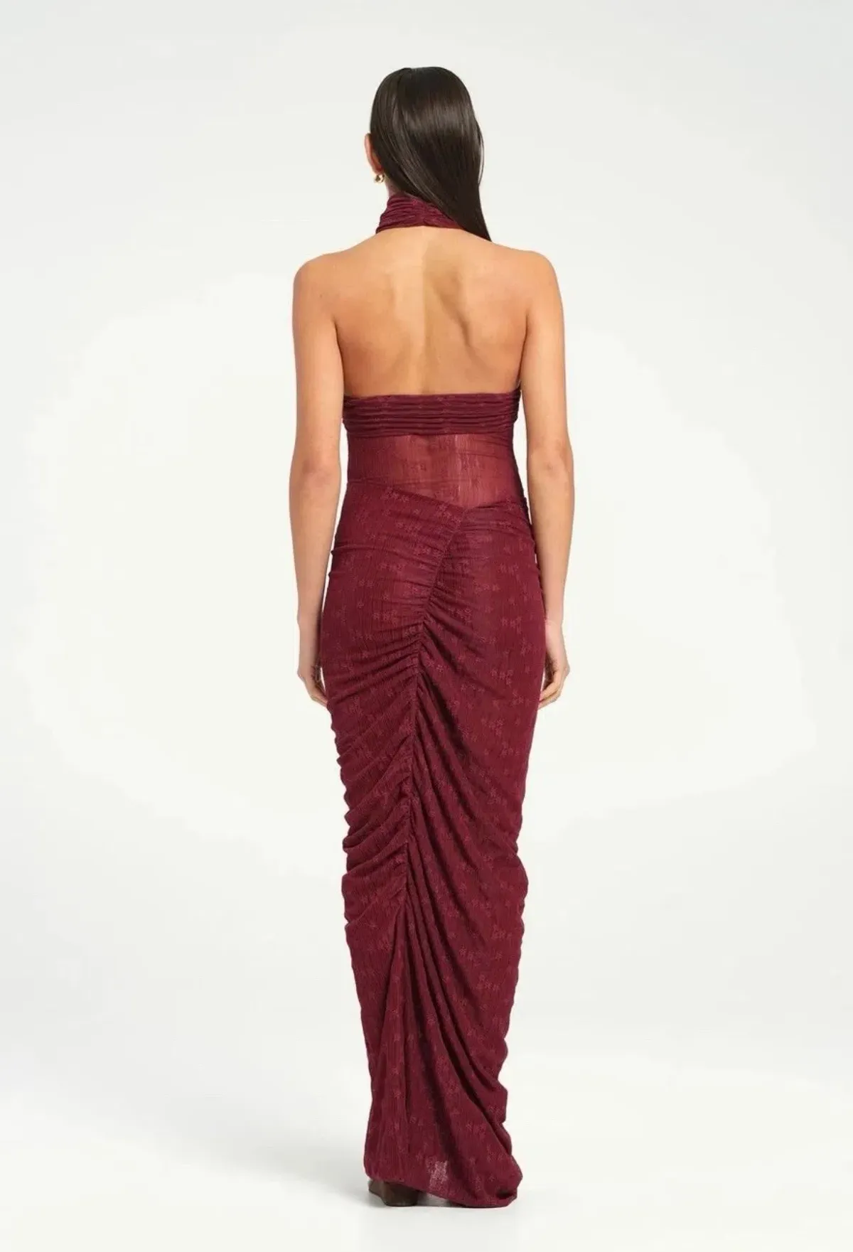 BENNI Hudson Lace Maxi Dress In Burgundy Sangria | Size AU 16 - Image 4