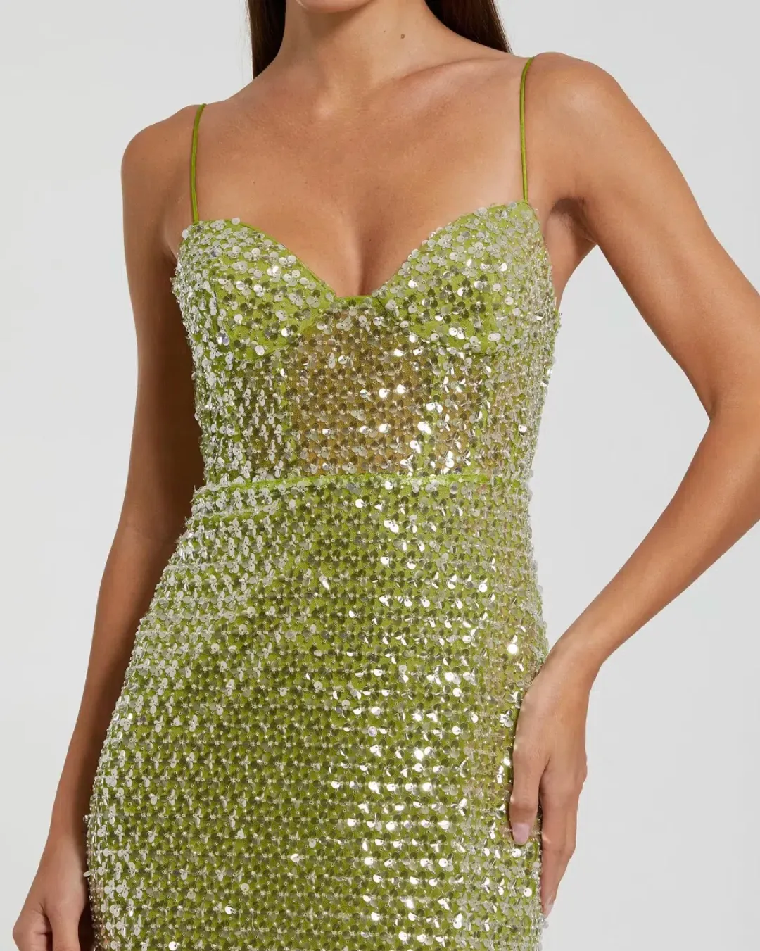 Mac Duggal Green Embellished Bustier Column Gown for rent on The Volte - main image