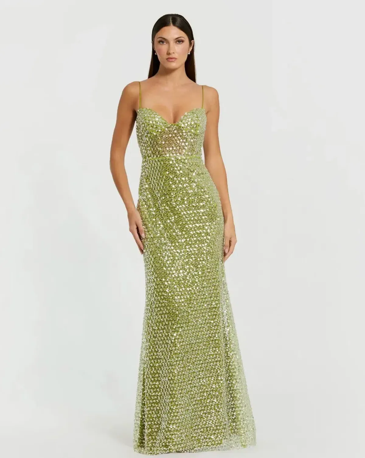 Mac Duggal Green Embellished Bustier Column Gown - Image 1
