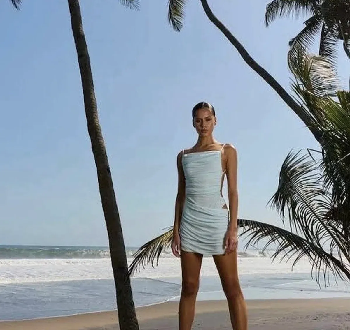 BENNI Tanner Mini Dress In Frost Blue | Size AU 10 - Image 2