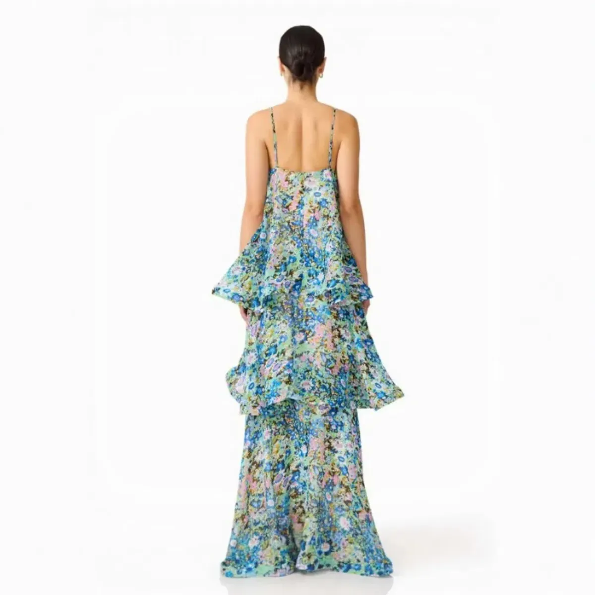Elliatt Armani Tiered Maxi Dress In Blue Floral Size Medium - Image 2