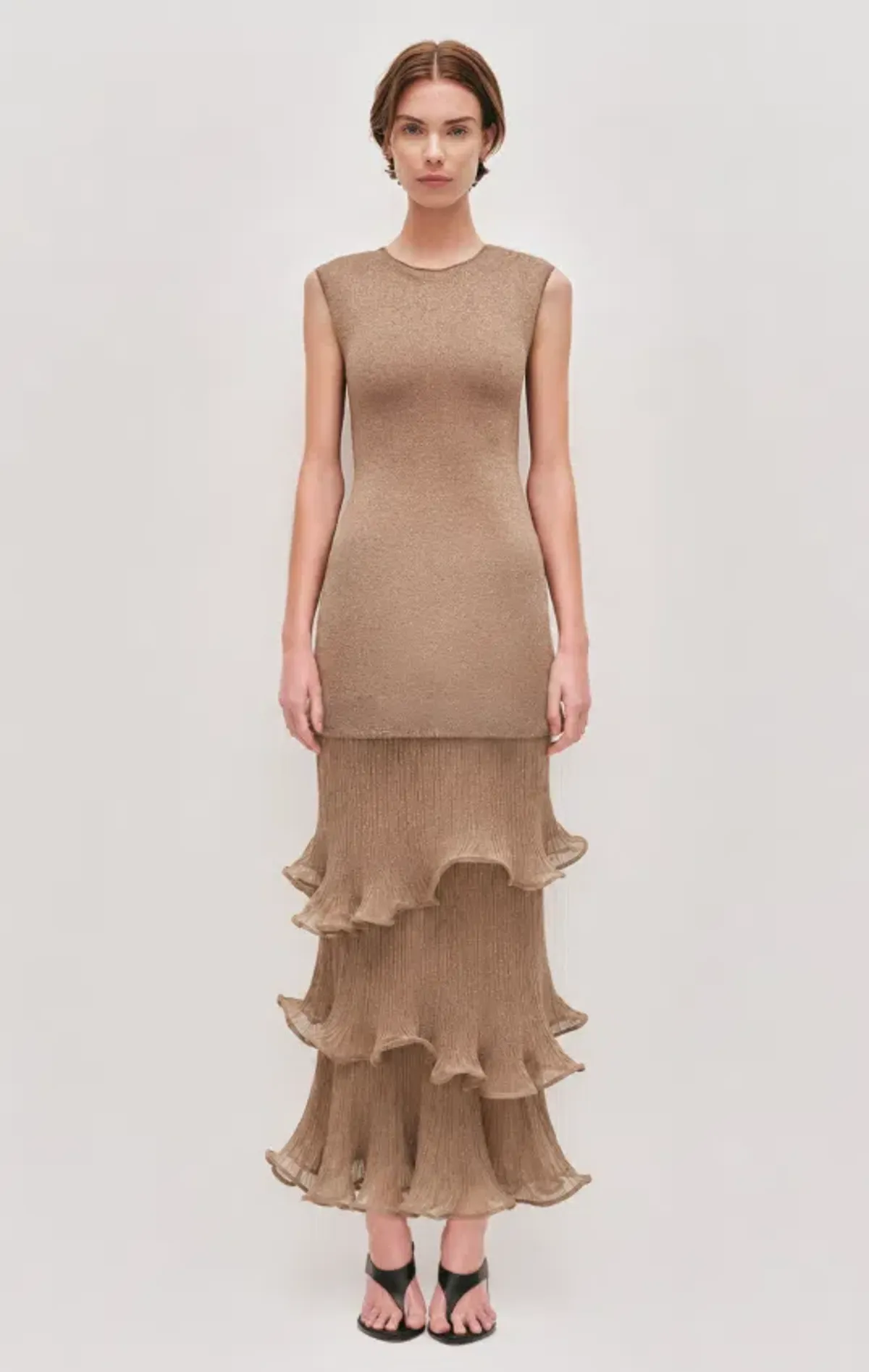 AJE Ciela Ruffle Knit Maxi Dress Burnished gold Size XS - Image 1