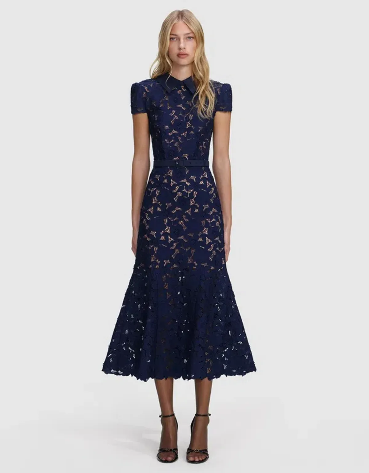 Self Portrait Navy Guipure Lace Midi Dress size 8 - Image 1