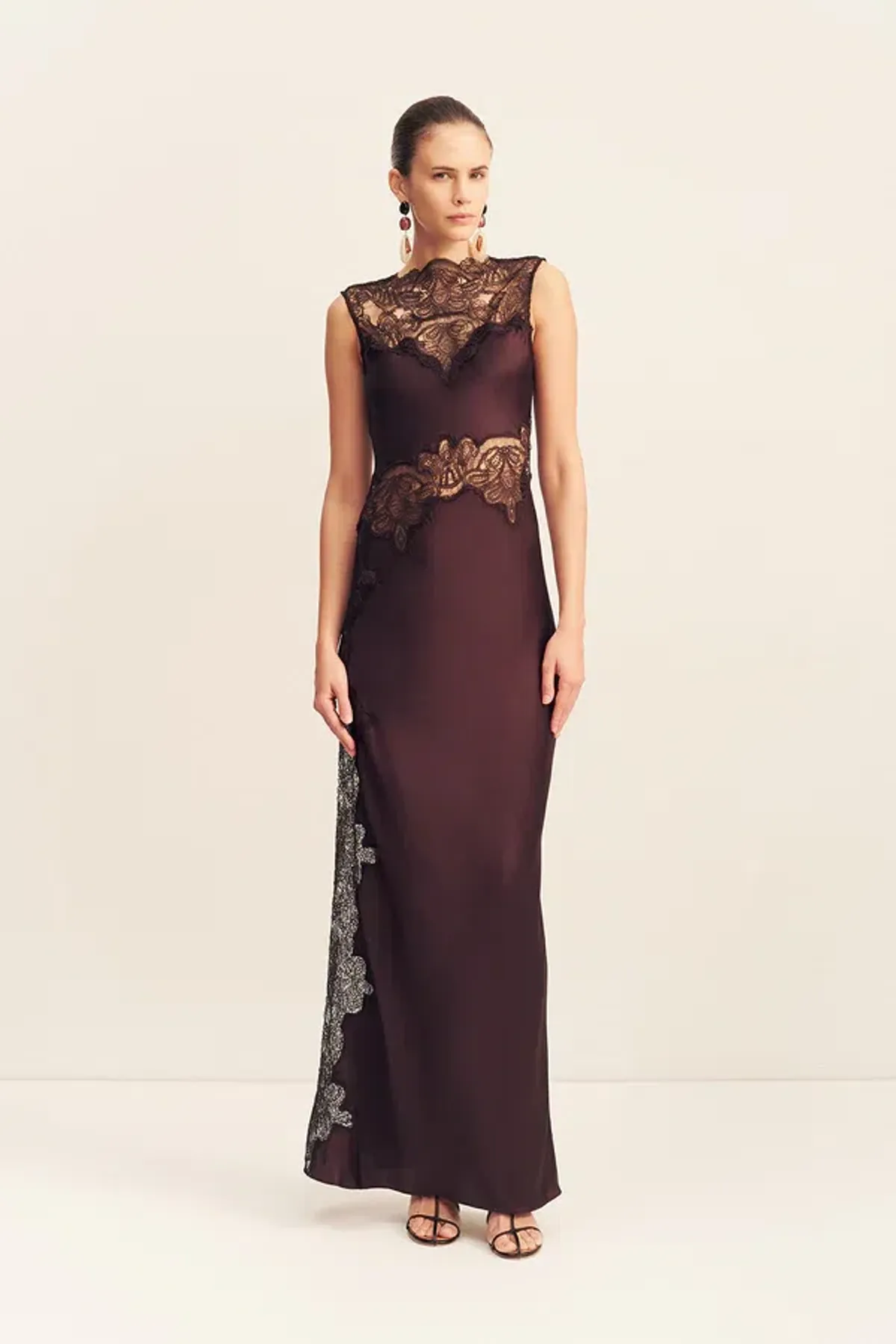 Jamila Lace High Neck Maxi Dress - Espresso - Image 1