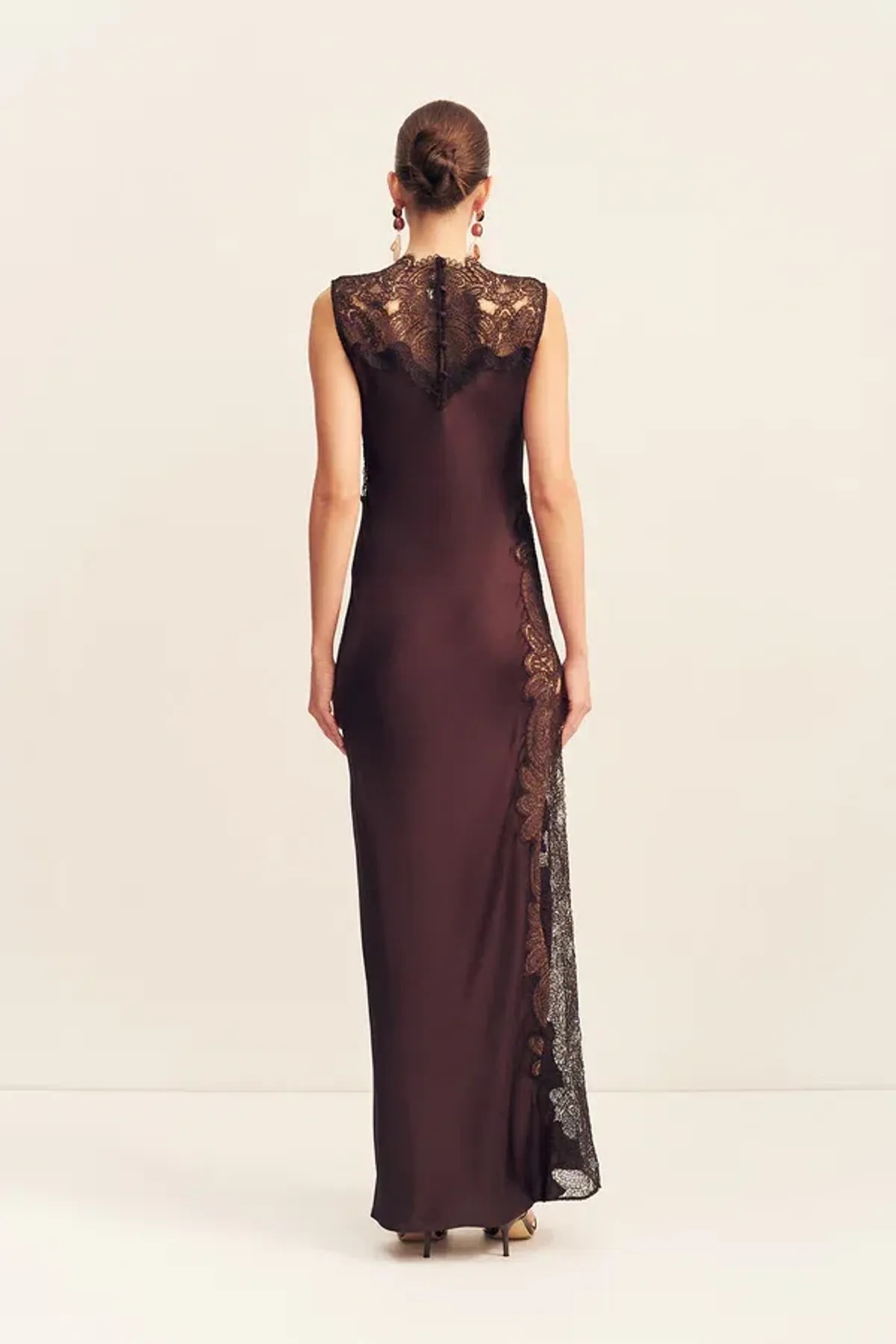 Jamila Lace High Neck Maxi Dress - Espresso - Image 2