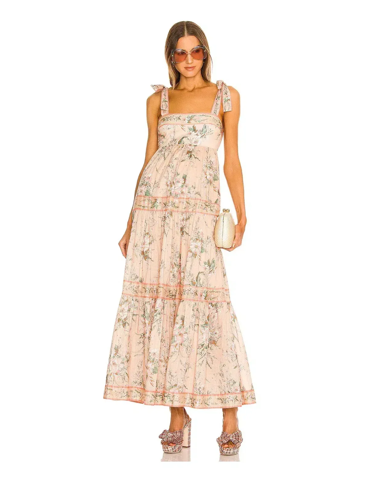 Zimmermann Moonshine Tie Shoulder Maxi Dress in Cream Floral Size 3/AU14 for rent on The Volte - main image