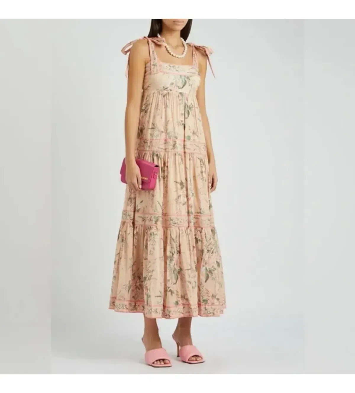 🌸 ZIMMERMAN Moonshine Tie Shoulder Dress – Cream & Pink Floral Maxi – Size 3 / 14 AU 🌸 - Image 8