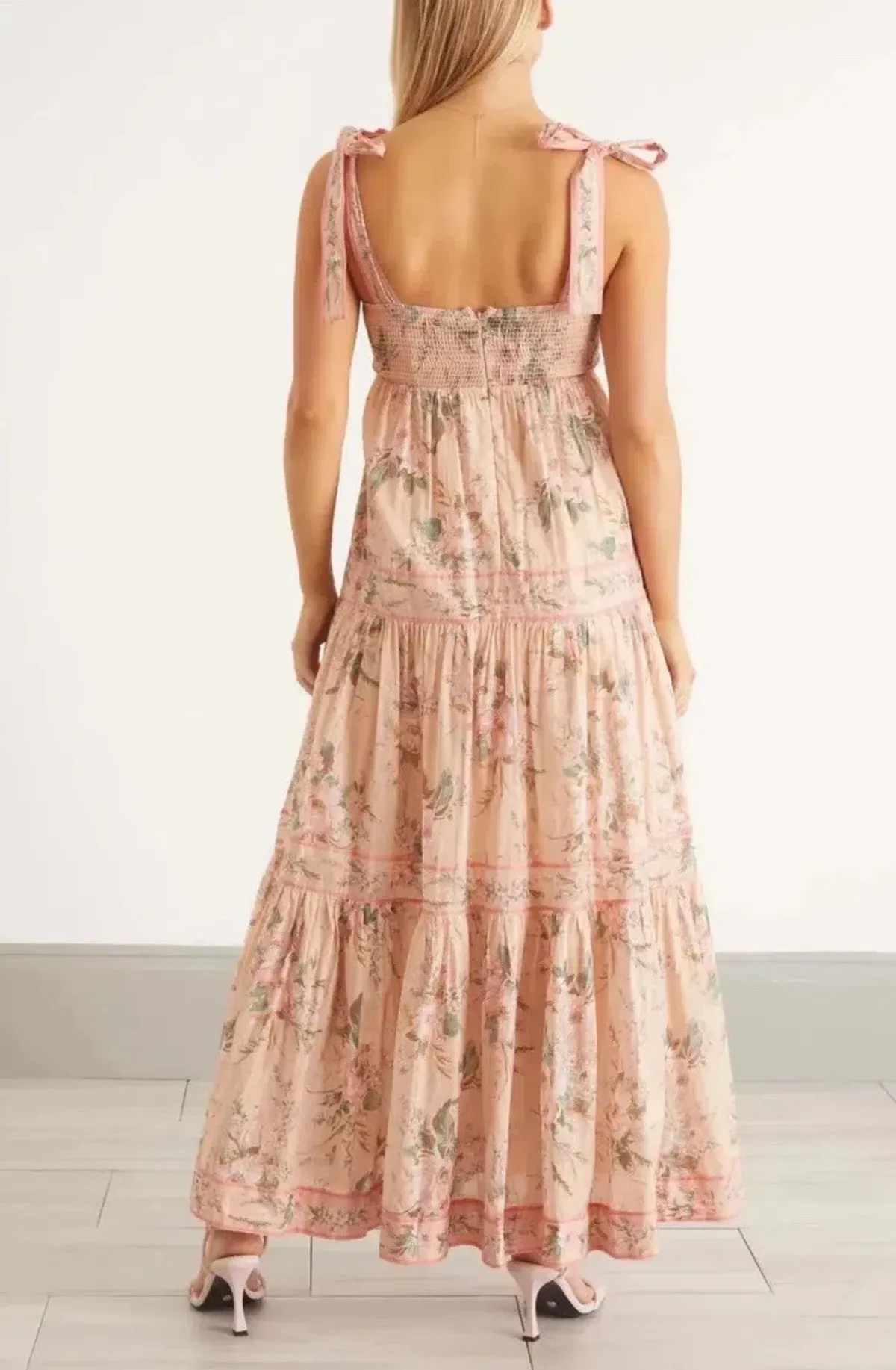 🌸 ZIMMERMAN Moonshine Tie Shoulder Dress – Cream & Pink Floral Maxi – Size 3 / 14 AU 🌸 - Image 5