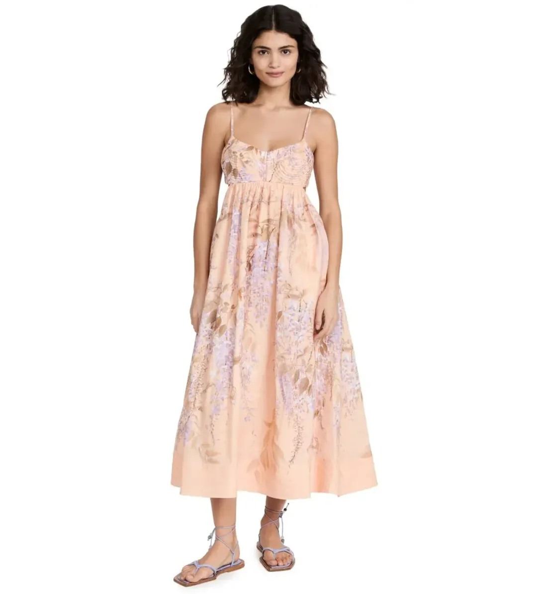 Zimmermann Rosa Bralette Midi Dress in Lilac Pink Wisteria Floral Size 2/AU12 for rent on The Volte - main image
