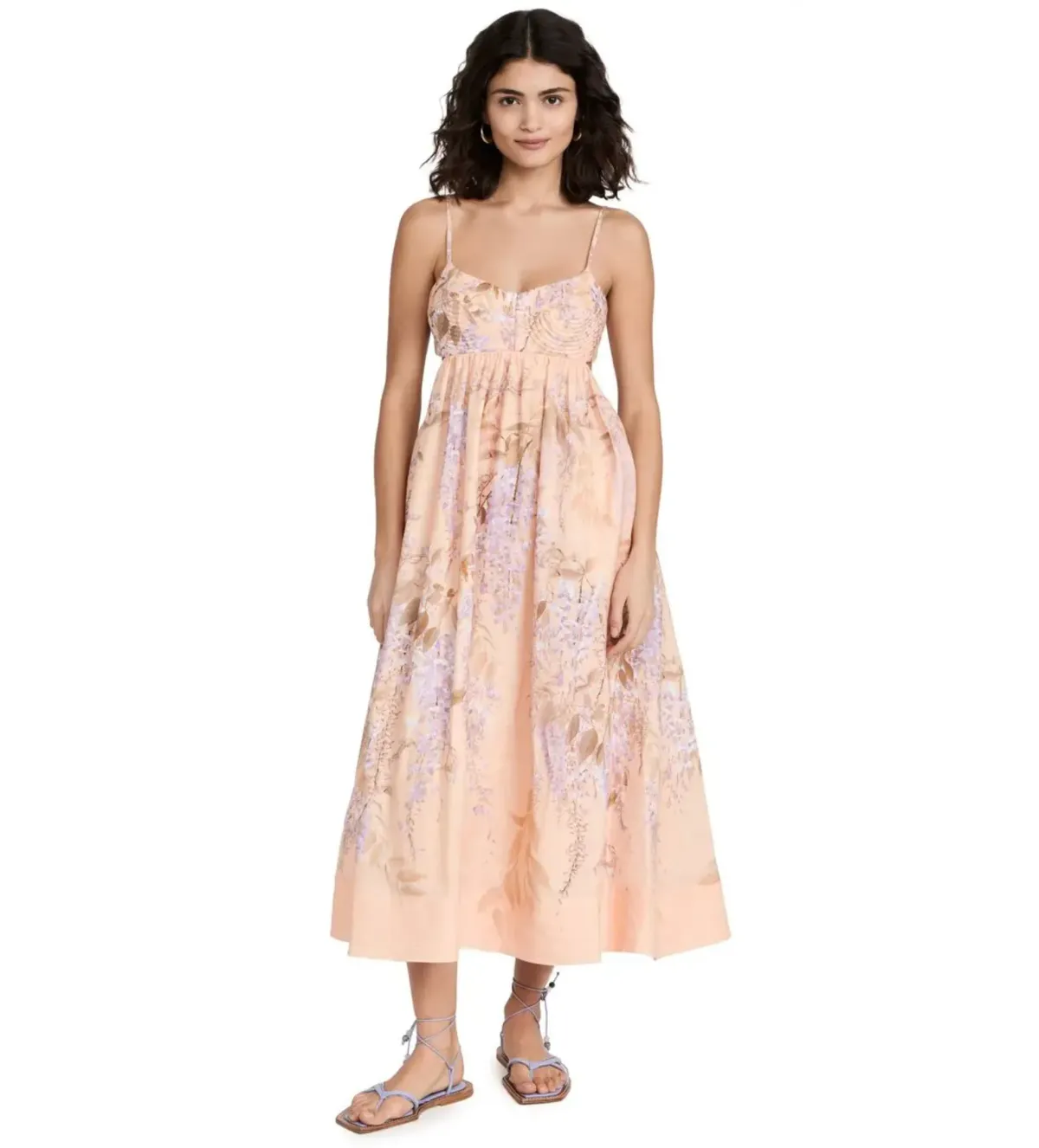 Zimmermann Rosa Bralette Midi Dress in Lilac Pink Wisteria Floral Size 2/AU12 for rent on The Volte - main image
