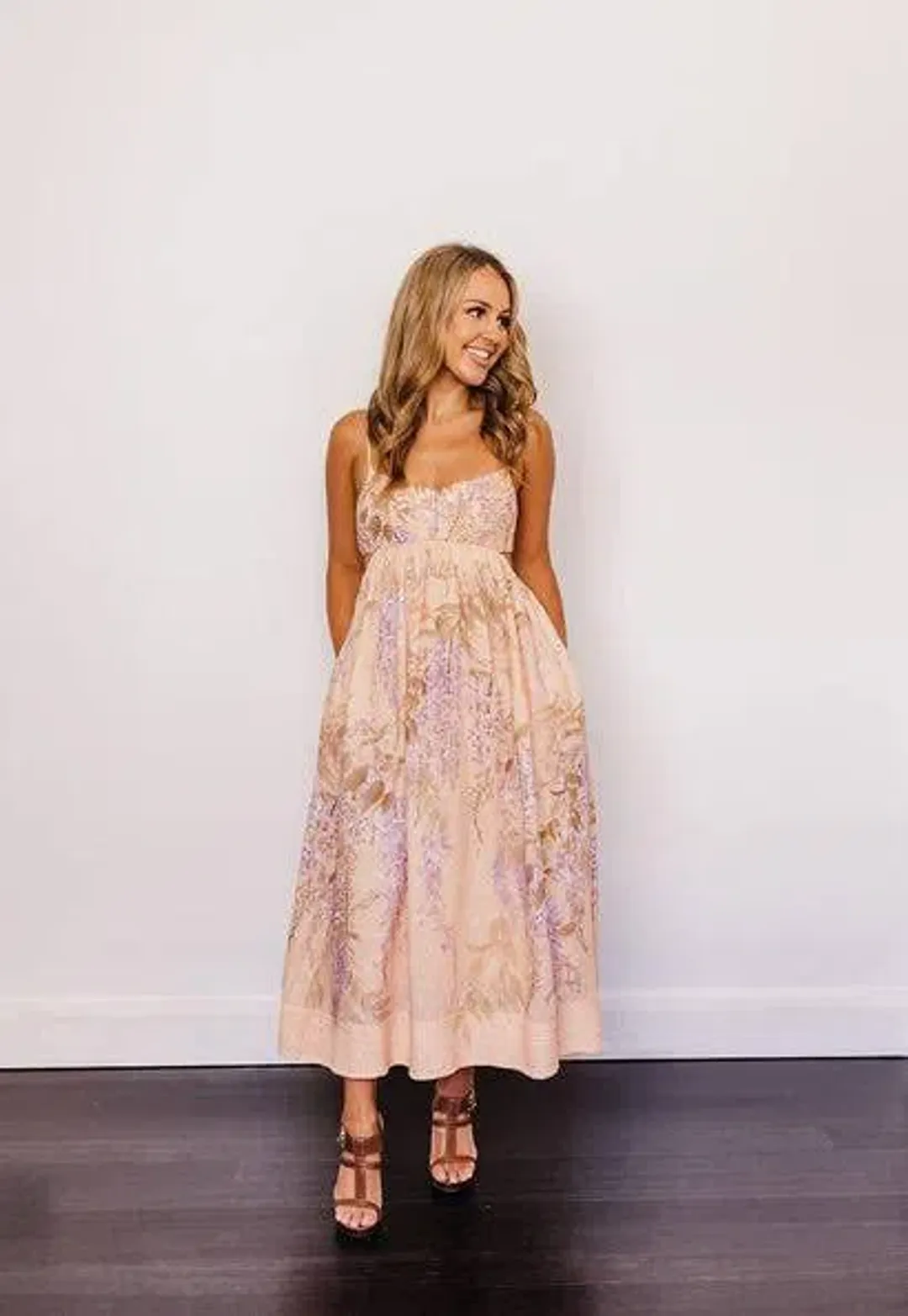 πΈ ZIMMERMAN Rosa Bralette Midi Dress β Lilac Pink Wisteria Floral Maxi β Size 2 / AU 12 πΈ for rent on The Volte - main image