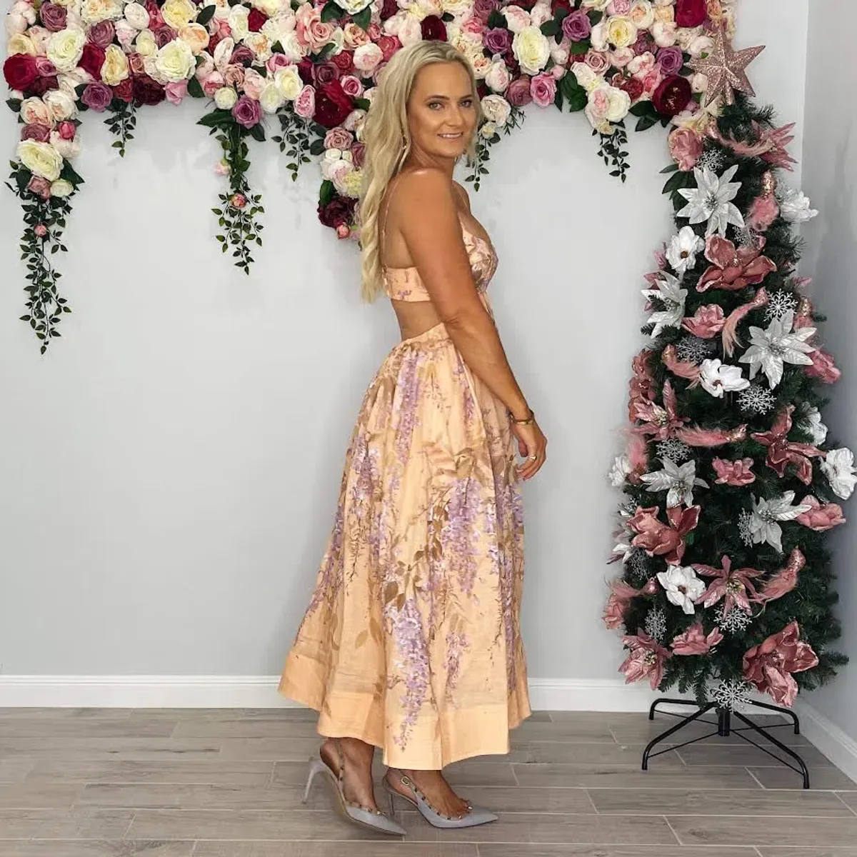 🌸 ZIMMERMAN Rosa Bralette Midi Dress – Lilac Pink Wisteria Floral Maxi – Size 2 / AU 12 🌸 - Image 1