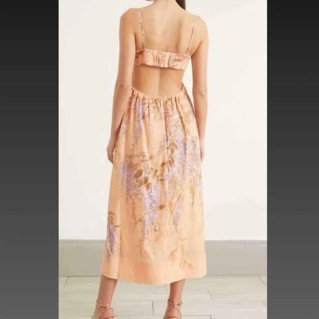 🌸 Zimmermann Rosa Bralette Midi Dress in Lilac Pink Wisteria Floral Size 2/AU12 🌸 for rent on The Volte - main image