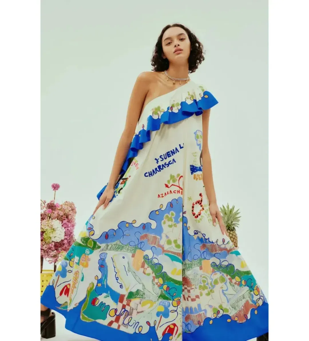 Alemais Nadia One Shoulder Ruffle Maxi Dress Multi Print Size 12 for rent on The Volte - main image