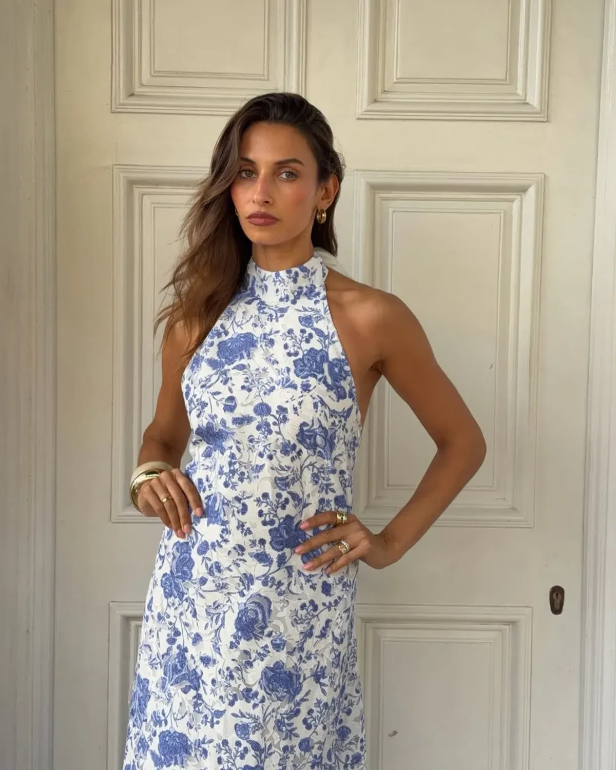 Elliatt Elin Halter Gown in Blue Floral Size S/AU 8 - Image 5