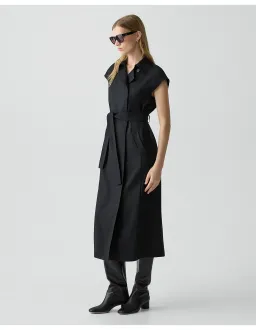 Theory Double-Breasted Wool-Blend Flannel Dress Size S Black for rent on The Volte - image 2
