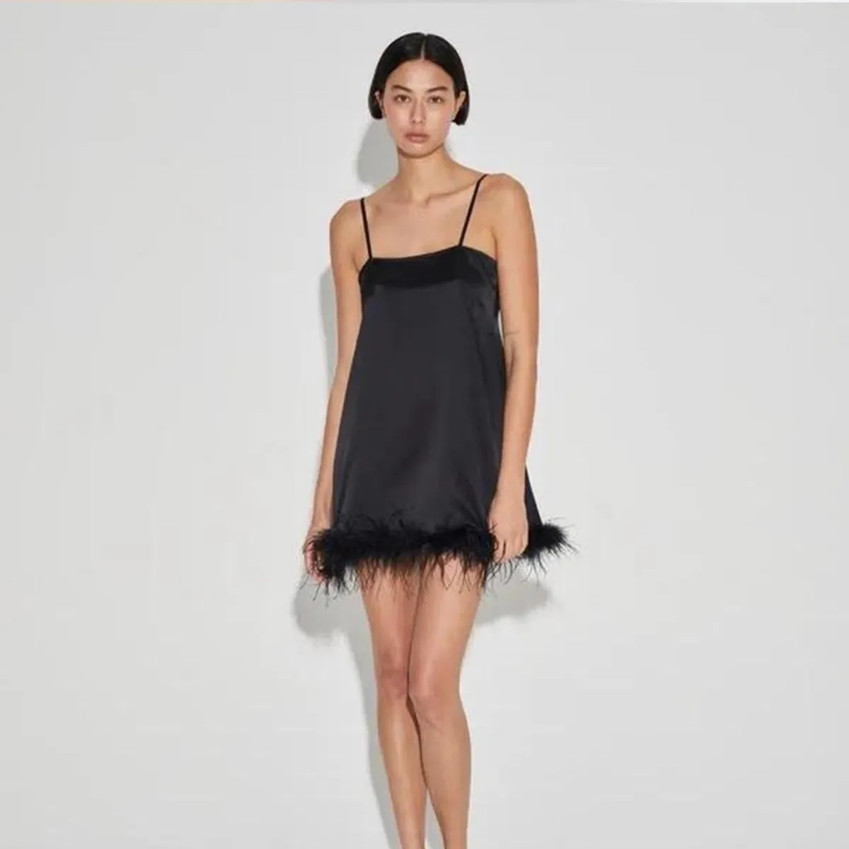 Maison Essentiele Feather Mini Dress In Black - Image 1