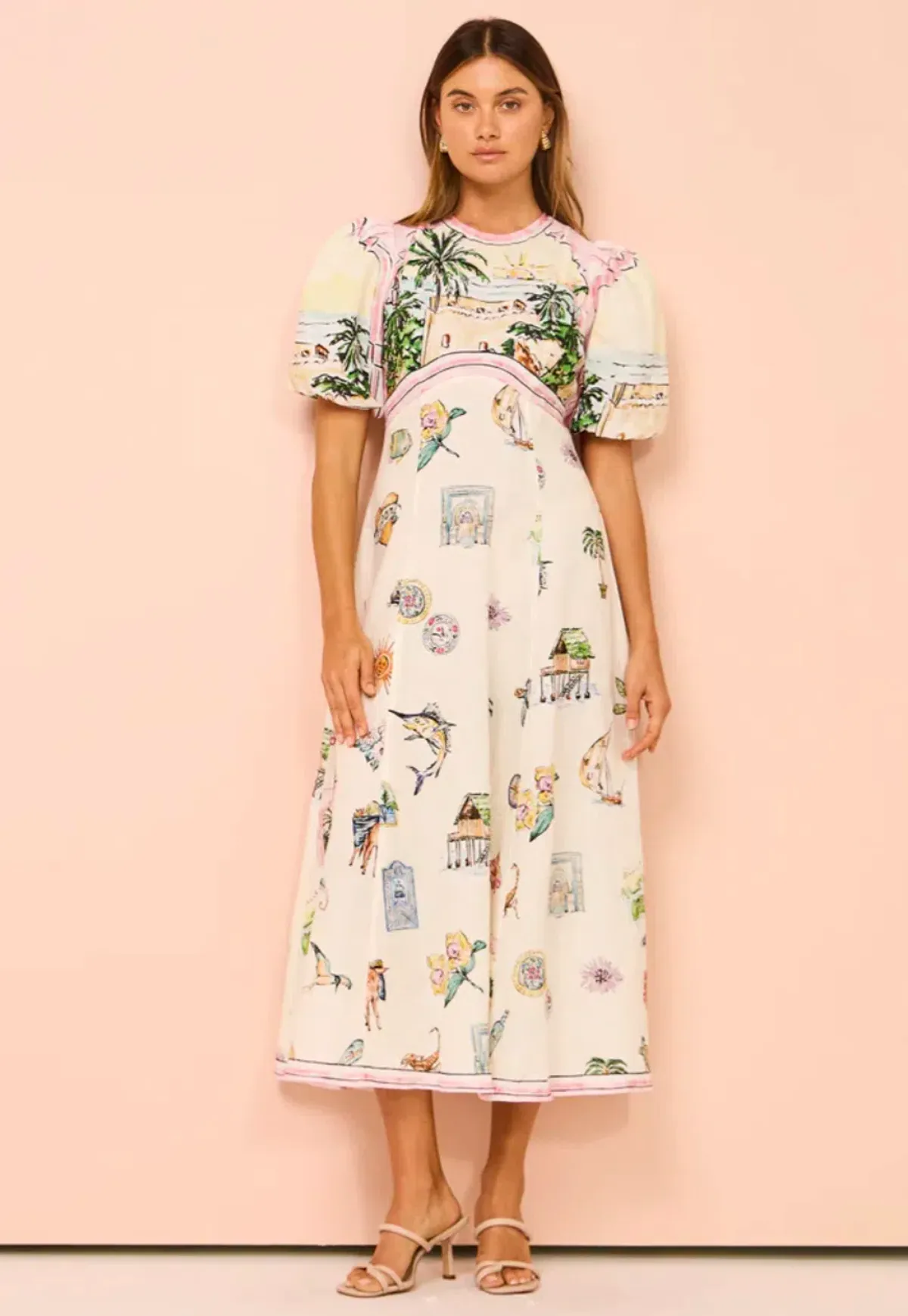 Alemais Sunset Print Midi Dress in Multi Size AU 12 - Image 1