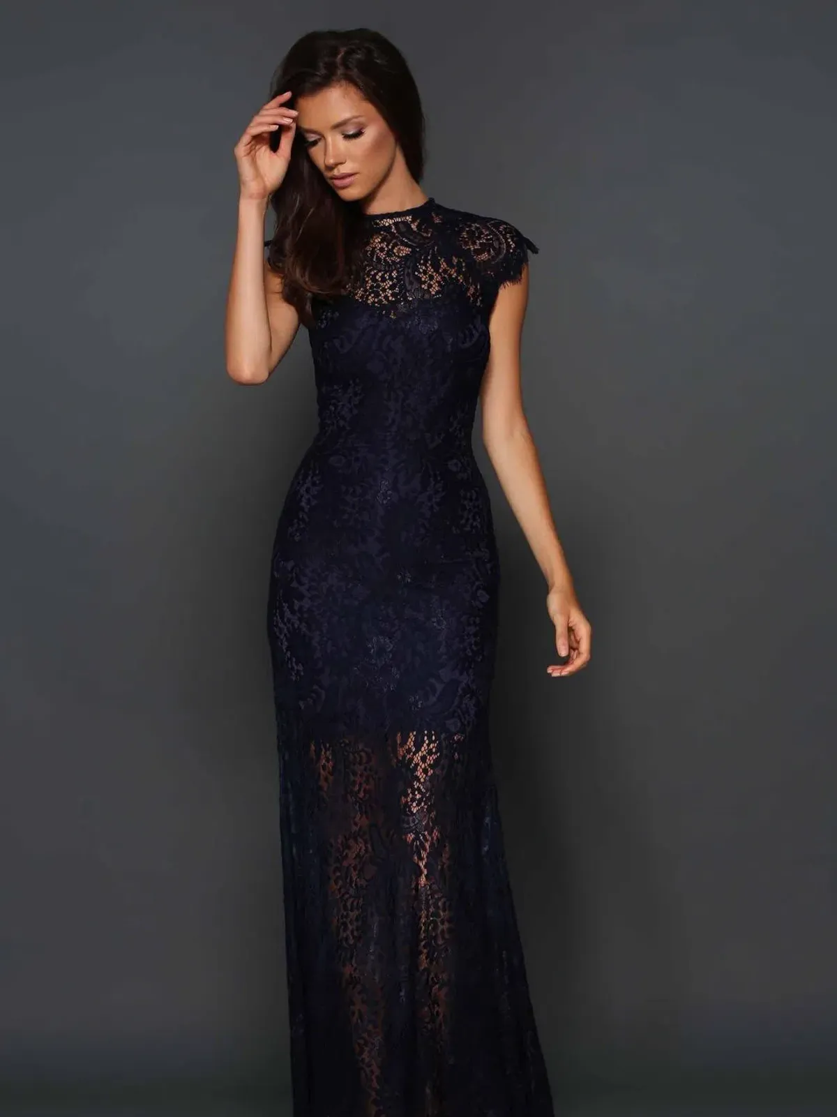 Elle Zeitoune Demi Lace Gown Navy - Image 1