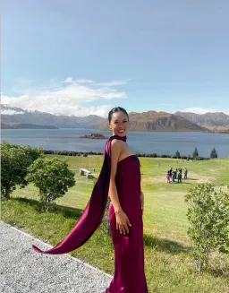 MISHA Lilia Satin Maxi Wine Size 8 for rent on The Volte - image 1