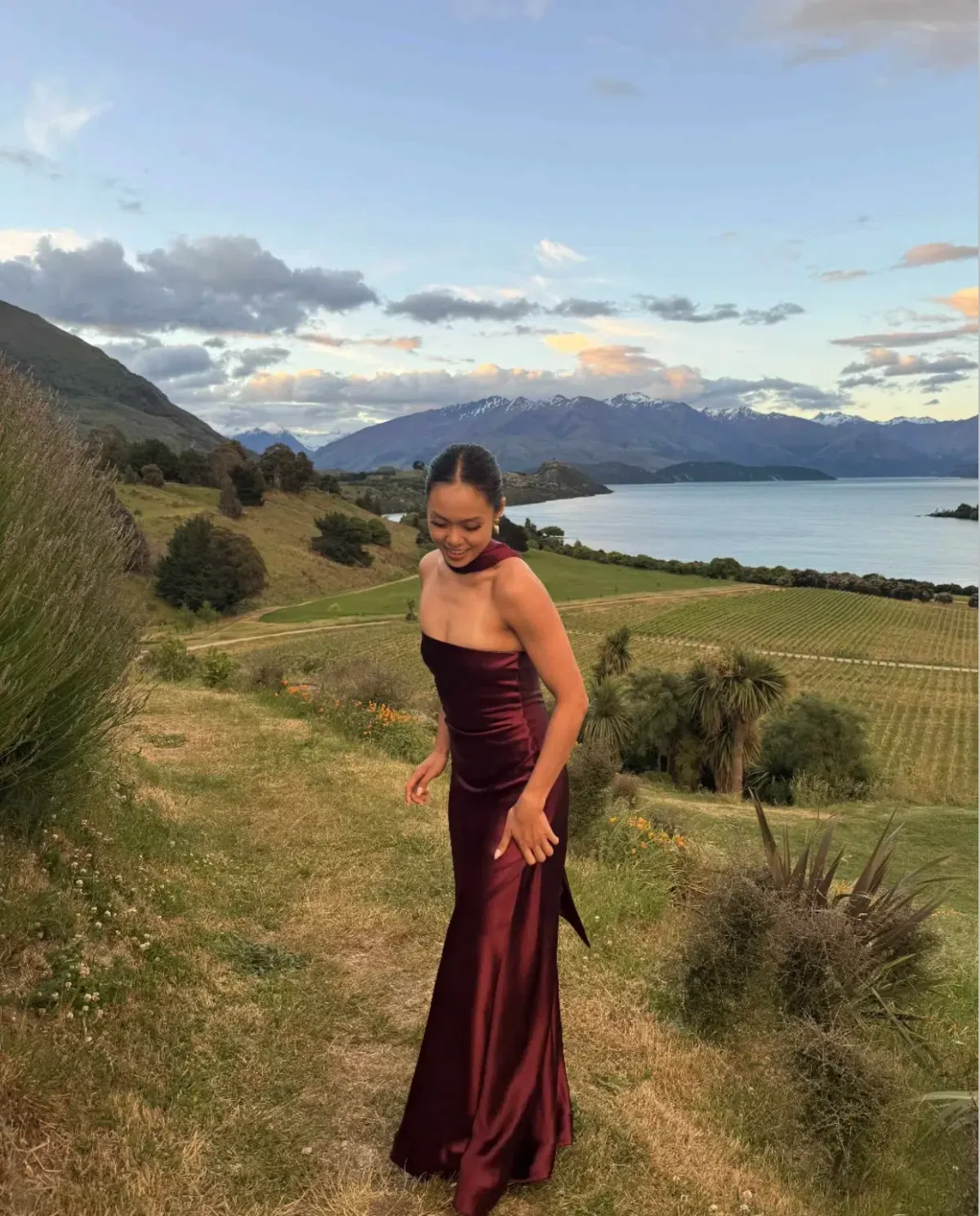 MISHA Lilia Satin Maxi Wine Size 8 - Image 2