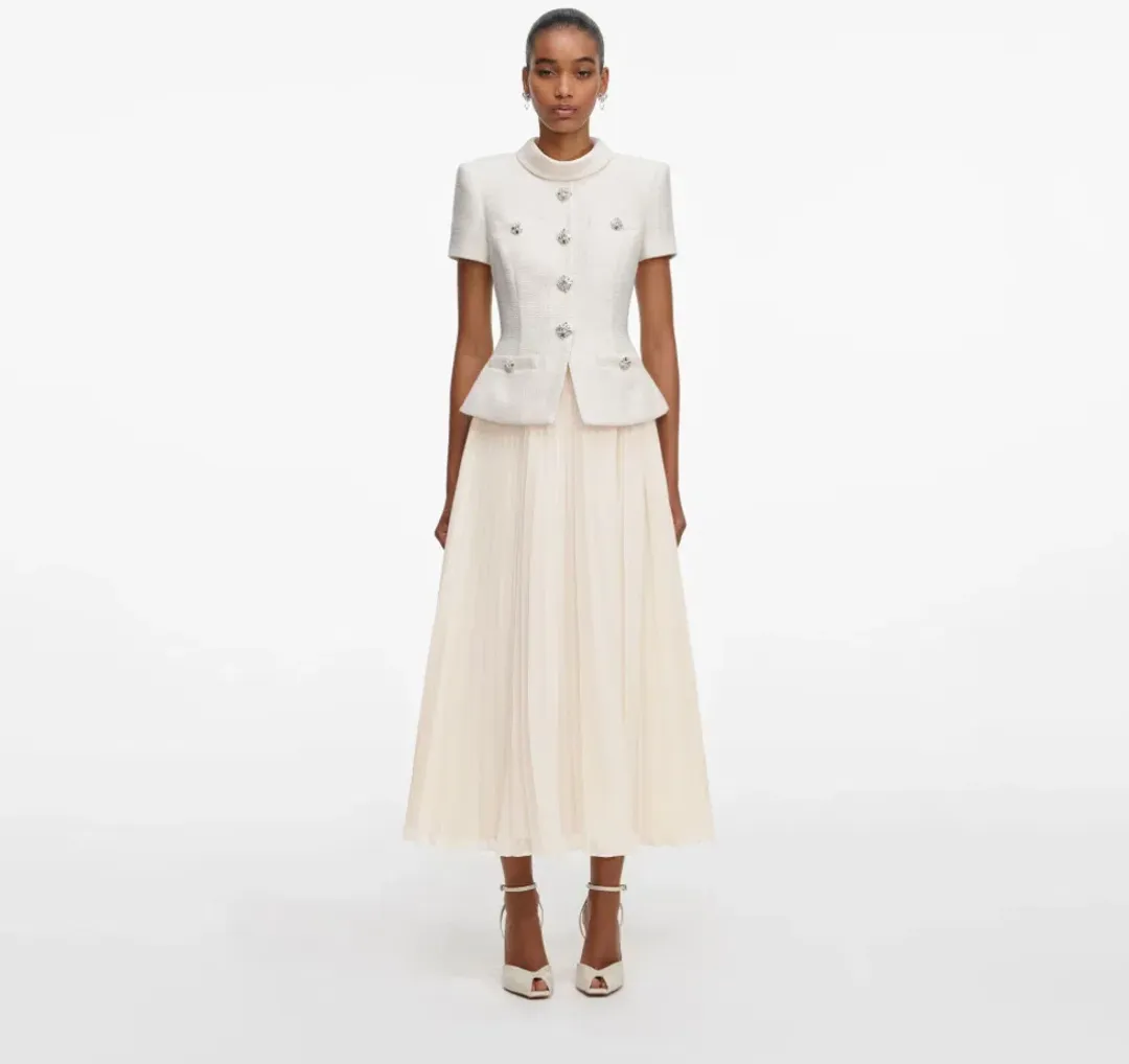 Self Portrait Cream Boucle Collared Midi Dress Size 18 for rent on The Volte - main image