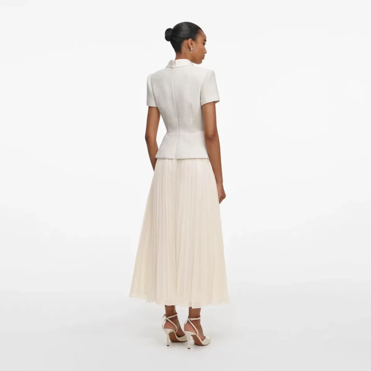 Self Portrait Cream Boucle Collared Midi Dress Size 18 - Image 3